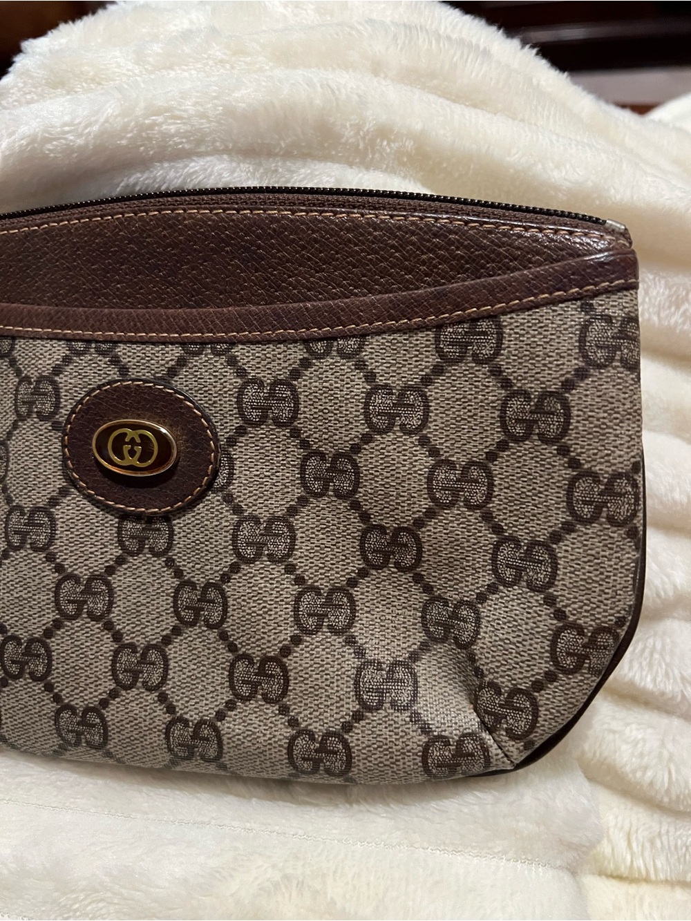 Vintage Gucci Brown GG Logo Canvas and Leather Cosmetic Bag - Picture 3 of 10